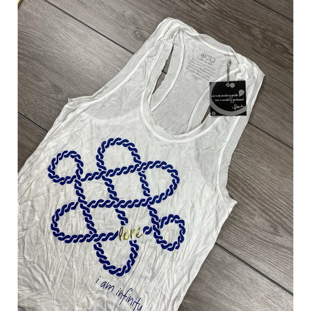 Peace Love‎ World Women's I Am Infinity Sleeveless Graphic Tank White Large New